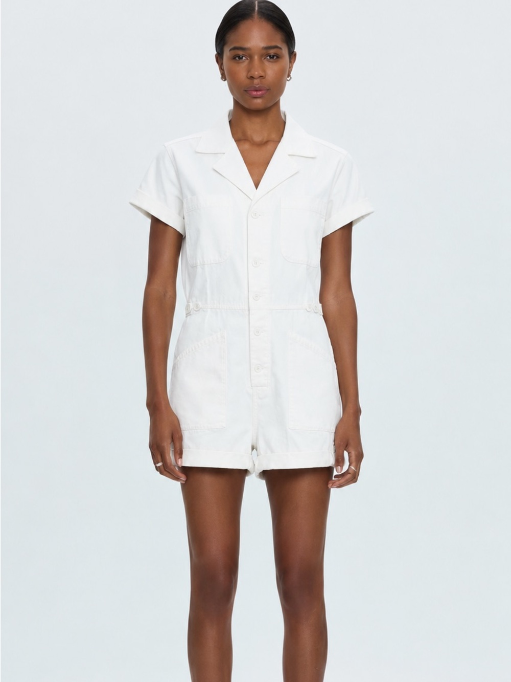 Pistola Parker Romper White Size Small NWT Utility Short Sleeve Button Front
